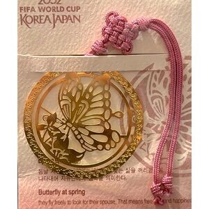 💖’02 FIFA World Cup Korea Japan Museum Bookmark Gold Pink Ornament- BRAND NEW💖